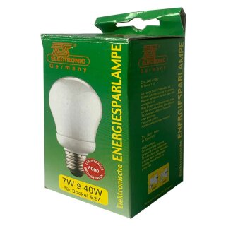 TS Electronic Energiesparlampe Birnenform 7W = 40W E27 matt 280lm warmweiß 2700K