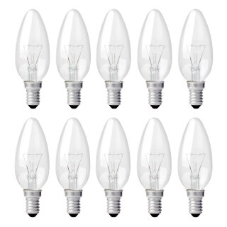 10 x Glühbirne Kerze 15W E14 klar Glühlampe Glühlampen Glühkerzen 15 Watt