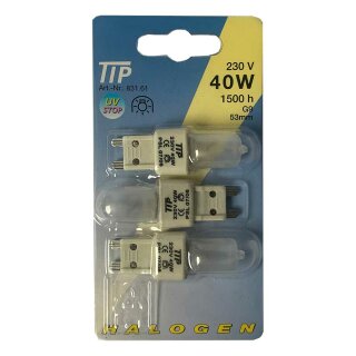 3 x TIP Halogen Leuchtmittel Stiftsockellampe 40W G9 matt 480lm warmweiß 2700K