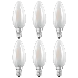 6 x Osram LED Filament Leuchtmittel Kerze 4W = 40W E14 matt 470lm kaltweiß 6500K Tageslicht