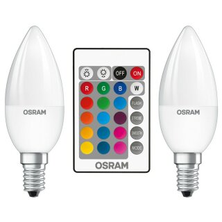 2 x Osram LED Kerze 4,5W = 25W E14 matt 250lm RGBW warmweiß 2700K Farbwechsel mit Fernbedienung