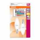 2 x Osram LED Kerze 4,5W = 25W E14 matt 250lm RGBW warmweiß 2700K Farbwechsel mit Fernbedienung