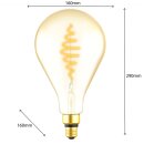 LED Spiral Filament A160 BigDrop 7W = 40W E27 Gold 470lm extra warmweiß 1800K DIMMBAR