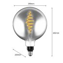 LED Spiral Filament G200 Globe 8,5W = 20W E27 Rauchglas 200lm extra warmweiß 1800K DIMMBAR