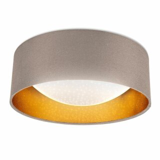 B.K.Licht LED Deckenleuchte Stoff Taupe Gold Ø32cm 12W 1200lm Neutralweiß 4000K Sternenhimmeleffekt