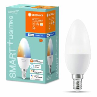 Ledvance LED Smart+ Kerze 4,9W = 40W E14 matt 470lm Tunable White 2700K-6000K Dimmbar App Google Alexa Bluetooth