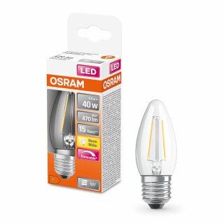 Osram LED Filament Leuchtmittel Kerze 4,8W = 40W E27 klar 470lm warmweiß 2700K DIMMBAR