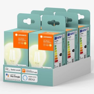 6 x Ledvance LED Smart+ Filament Birne A60 6W = 60W E27 klar 806lm warmweiß 2700K Dimmbar App Google Alexa Bluetooth
