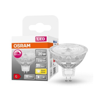 Osram LED Leuchtmittel MR16 Glas Reflektor 3,4W = 20W GU5,3 12V 230lm warmweiß 2700K 36° DIMMBAR