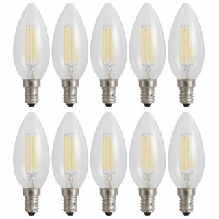 10 x LED Filament Leuchtmittel Kerze 4W E14 klar 340lm extra warmweiß 1800K