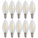 10 x LED Filament Leuchtmittel Kerze 4W E14 klar 340lm extra warmweiß 1800K