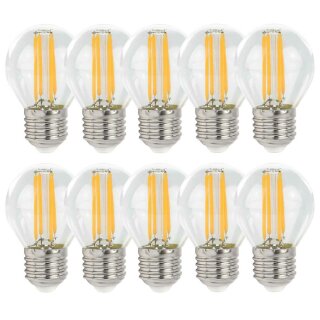 10 x LED Filament Leuchtmittel Tropfenform Kugel 4W E27 klar 340lm extra warmweiß 1800K