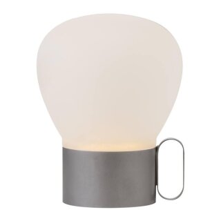 Nordlux LED Akku Tischleuchte Nuru Silbergrau IP44 4,8W 300lm warmweiß 2700K USB 3-Stufen-Dimmbar mit Schalter