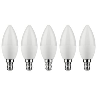 5 x Müller-Licht LED Leuchtmittel Kerzen 4,9W = 40W E14 matt 470lm warmweiß 2700K 180°