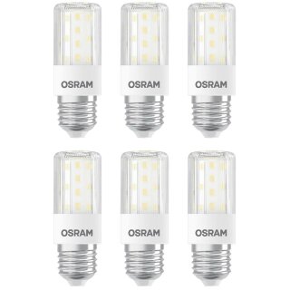 6 x Osram LED Leuchtmittel Slim T Röhre 7,3W = 60W E27 klar 806lm warmweiß 2700K 320° DIMMBAR