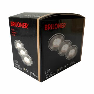3 x Briloner LED Einbauleuchte Set Nickel matt IP44 3 x 5,5W 470lm warmweiß 3000K 3-Stufen-Dimmbar