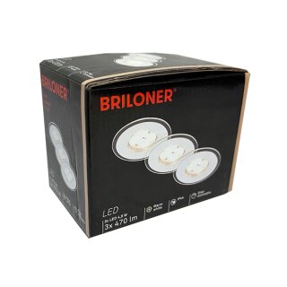 3 x Briloner LED Einbauleuchte Set Weiß rund Ø8cm IP44 3 x 5,5W 470lm warmweiß 3000K 3-Stufen-Dimmbar