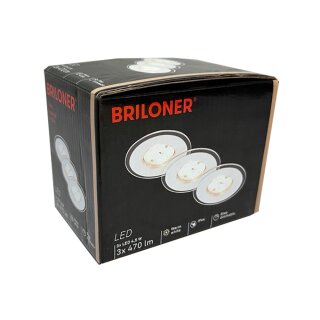 3 x Briloner LED Einbauleuchte Set Weiß rund Ø8cm IP44 3 x 5,5W 470lm warmweiß 3000K 3-Stufen-Dimmbar