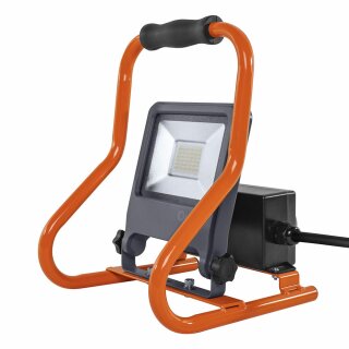 Ledvance LED Arbeitsleuchte Fluter R-Stand Grau/Orange IP44 30W 2700lm Neutralweiß 4000K + 2 Steckdosen