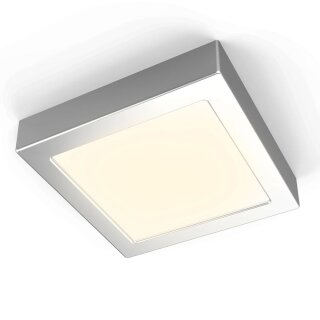 B.K.Licht LED Deckenleuchte Aufbaupanel quadratisch 17cm Chrom matt 12W 900lm warmweiß 3000K