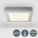 B.K.Licht LED Deckenleuchte Aufbaupanel quadratisch 17cm Chrom matt 12W 900lm warmweiß 3000K