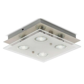 B.K.Licht LED Deckenleuchte Nickel matt quadratisch 25cm 4 x 3W GU10 1000lm warmweiß 3000K