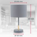 B.K.Licht Tischleuchte Grau Textilschirm Ø20cm max. 40W E27 ohne Leuchtmittel mit Schalter