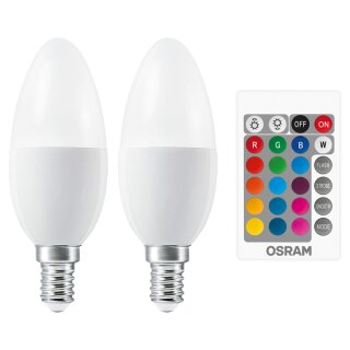 2 x Osram LED Kerzen 4,9W = 40W E14 matt 470lm RGBW warmweiß 2700K Dimmbar mit Fernbedienung