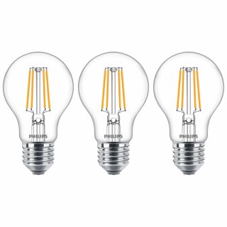 3 x Philips LED Filament Leuchtmittel Birne A60 4,3W = 40W E27 klar 470lm warmweiß 2700K