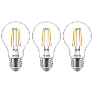 3 x Philips LED Filament Leuchtmittel Birne A60 7W = 60W E27 klar 806lm warmweiß 2700K