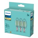 3 x Philips LED Filament Leuchtmittel Kerze 4,3W = 40W E14 klar 470lm warmweiß 2700K