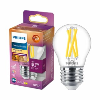 Philips LED Filament Leuchtmittel Tropfen 3,4W = 40W E27 klar 470lm WarmGlow 2200K-2700K DIMMBAR