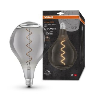 Osram Vintage 1906 LED Spiral Filament Birne A160 4,5W = 15W E27 Rauchglas 150lm extra warmweiß 1700K DIMMBAR
