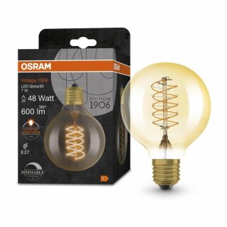 Osram LED Spiral Filament Globe G80 Vintage 1906 7W = 48W E27 Gold 600lm extra warmweiß 2200K DIMMBAR