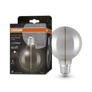 Osram LED Filament Magnetic G95 Globe Vintage 1906 2,2W = 6W E27 Rauchglas 60lm Extra Warmweiß 1800K