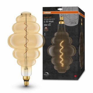 Osram LED Spiral Filament Leuchtmittel Vintage 1906 4,8W = 33W E27 Gold 360lm extra warmweiß 2200K DIMMBAR
