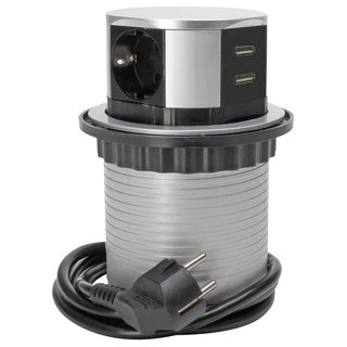 Kopp 3-fach Steckdosen-Turm Stromverteiler 16A 2 x USB Tischsteckdose versenkbar silber schwarz
