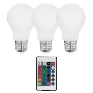3 x Eglo LED Leuchtmittel Birne A60 7,5W = 40W E27 matt 470lm RGBW 3000K Dimmbar mit Fernbedienung