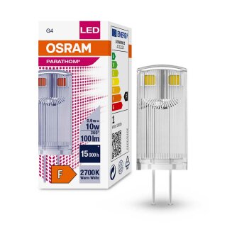 Osram LED Leuchtmittel Stiftsockel Pin 0,9W = 10W G4 klar 12V 100lm warmweiß 2700K 320°