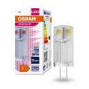 Osram LED Leuchtmittel Stiftsockel Pin 0,9W = 10W G4 klar 12V 100lm warmweiß 2700K 320°