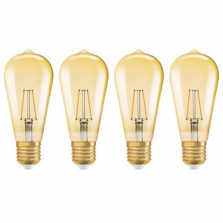 4 x Osram LED Vintage 1906 Edison 2,8W = 21W E27 Gold gelüstert extra warmweiß 2400K