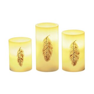 3 x LED Wachskerzen Golden Feather Weiß/Gold warmweiß für 3 x AAA Batterie mit Schalter