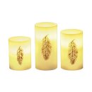 3 x LED Wachskerzen Golden Feather Weiß/Gold warmweiß für 3 x AAA Batterie mit Schalter