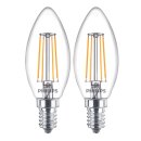 2 x Philips LED Filament Kerzen 4,3W = 40W E14 klar 470lm...