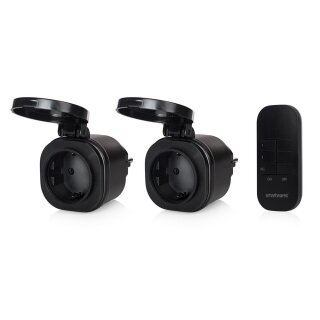 2 x Smartwares Funk Steckdosen Schwarz IP44 max. 2 x 3000W mit Fernbedienung