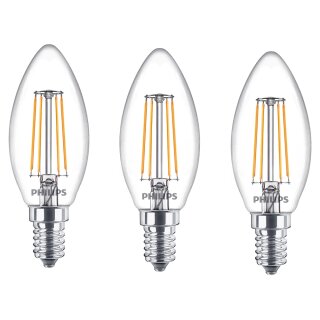 3 x Philips LED Filament Kerzen 4,3W = 40W E14 klar 470lm warmweiß 2700K