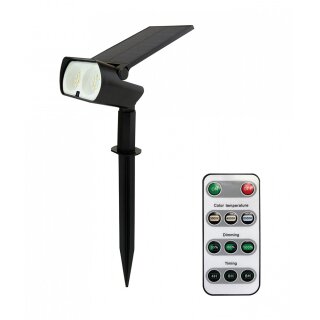 Spectrum LED Solar Außenleuchte Gartenleuchte Oculus Solaris Schwarz IP65 2W 200lm CCT 3000-6000K mit Erdspieß + Fernbedienung