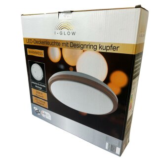 I-Glow LED Deckenleuchte Weiß Ø32,5cm 20W 1300lm warmweiß 3000K Designring Kupfer