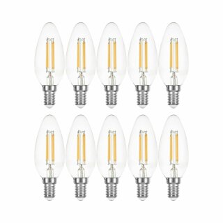 10 x  Merkur LED Filament Kerze 4W = 37W E14 klar 420lm warmweiß 2700K