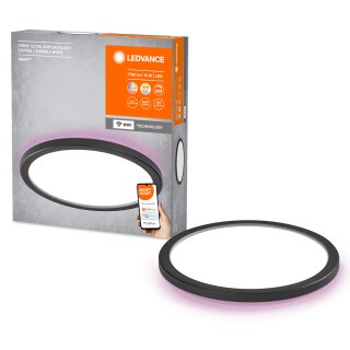 Ledvance LED Smart+ Deckenleuchte Orbis Ultra Slim Schwarz Ø23,5cm 19W 1790lm RGBW 2700-6500K Dimmbar App Google Alexa WiFi